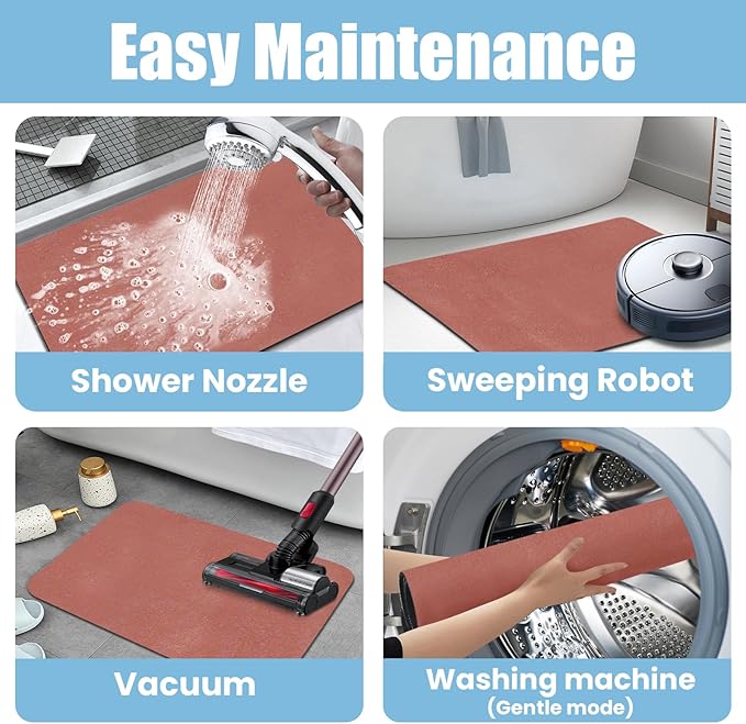 Diatomaceous Earth Bath mat Bathroom Rugs Super Absorbent Quick Dry Non Slip Bath Mat Thin Bathroom Floor Mats Fit Under Door-Shower Rug for in Front of Bathtub Shower, Brown, 15.7"*23.6"