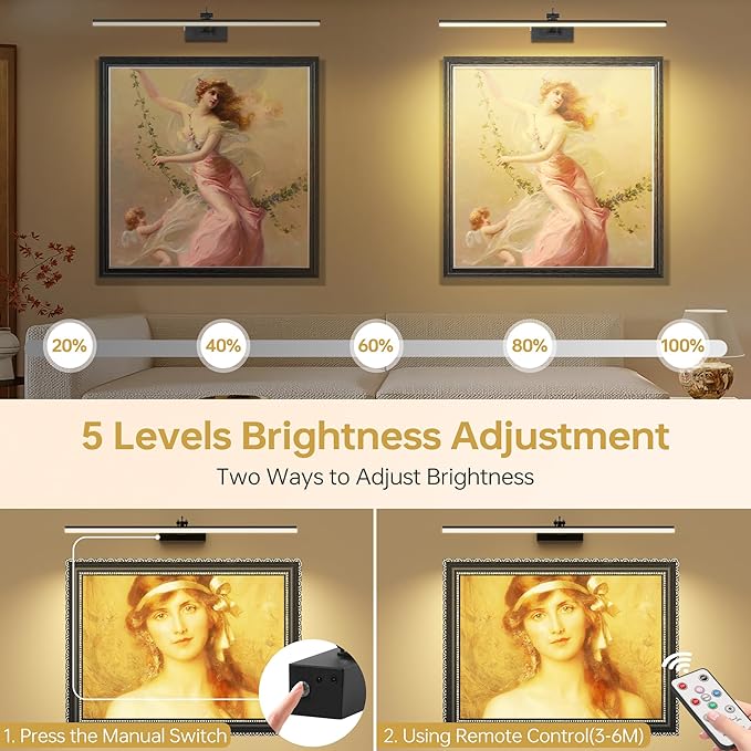 23.6 Inch Picture Light for Wall, 2 Pack 6400mAh Rechargeable Battery Operated Picture Lights, Cordless with Remote Gallery Light for Wall Pictures, Paintings, Artwork, Poster, Dartboards (Black)