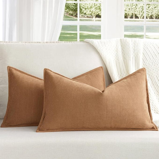 ZWJD Camel Pillow Covers 12x20 Set of 2 Chenille Throw Pillow Covers with Elegant Design Soft and Luxurious Decorative Throw Pillows for Couch, Bed, and Home Decor