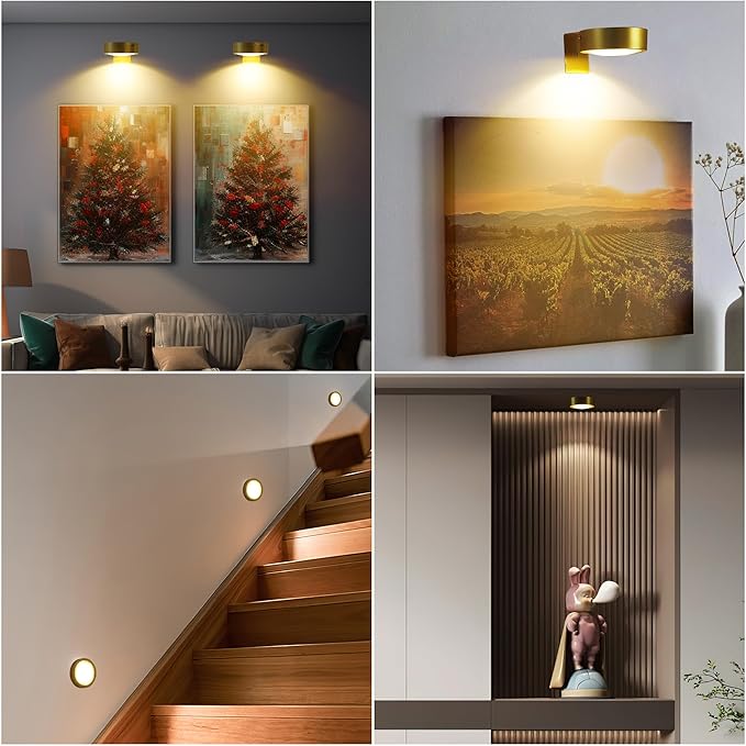 3-Pack Picture Lights for Wall, Rechargeable Battery Operated Led Painting Light with Remote Dimmable ＆ Timer, 3 Lighting Modes Magnetic Art Display Light, Wall Decorative Lighting for Picture,Frame