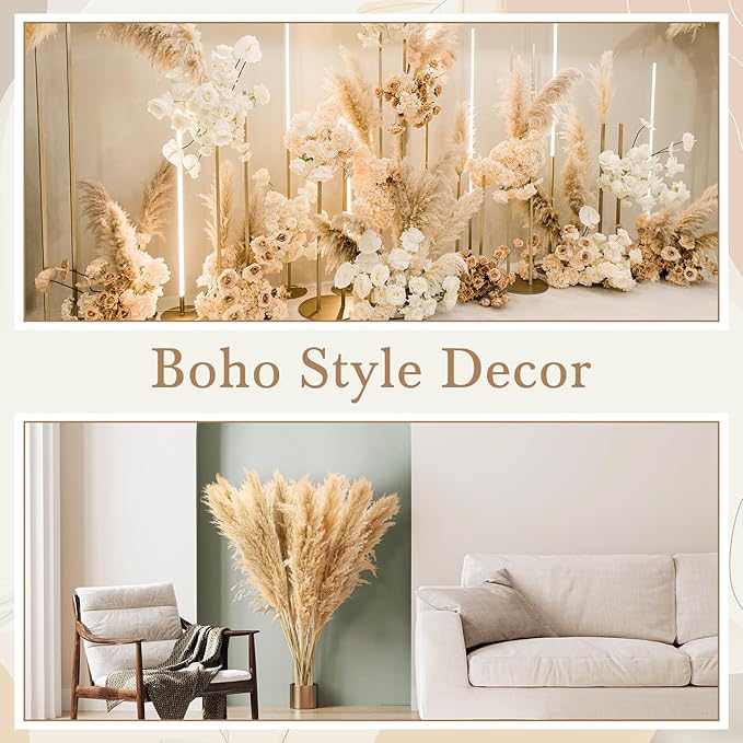 30 Stems 32 Inch Fluffy Pampas Grass Decor Tall Natural Dried Flowers Bouquet for Boho Home Decorations, Large Phragmites for Floor Vase, Wedding Floral Arrangements, Farmhouse