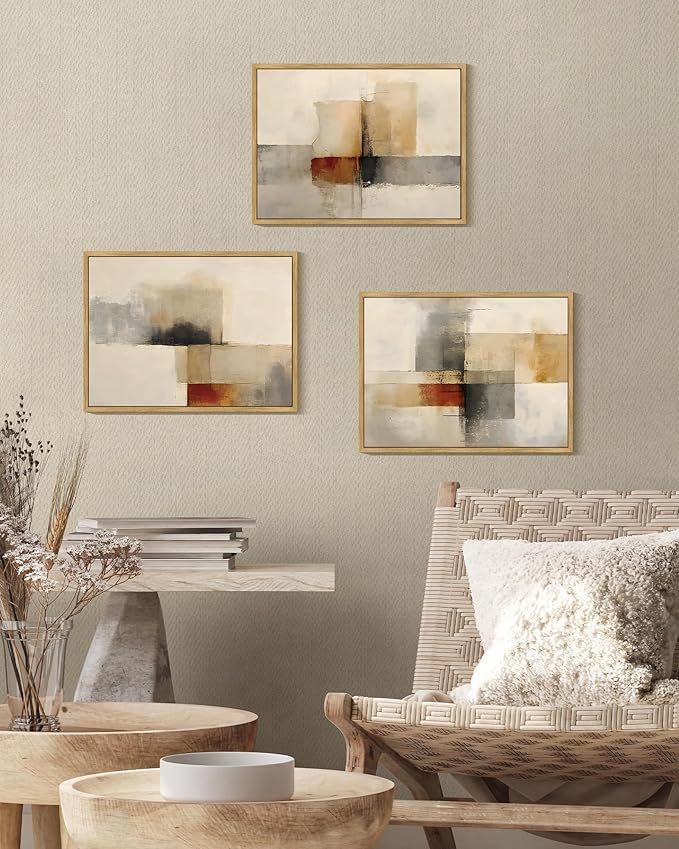 KUVIOKE Framed Abstract Wall Art Minimalist Beige Gray Red Pastel Watercolor Wall Decor Modern Neutral Art Print Home Decor 11x14in (Natural Framed)