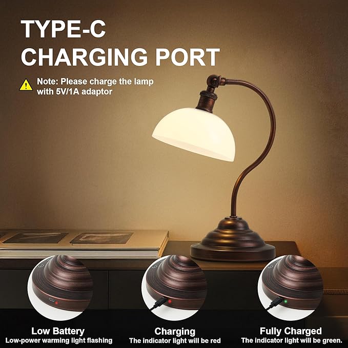 Cordless LED Table Lamp Set of Two, Swing Arm Desk Lamp, Rechargeable, Dimmable/3 Color/Memory Function, Modern Rechargeable Table Light for Living Room,Bedroom,Bedside, Oil Rubbed Bronze