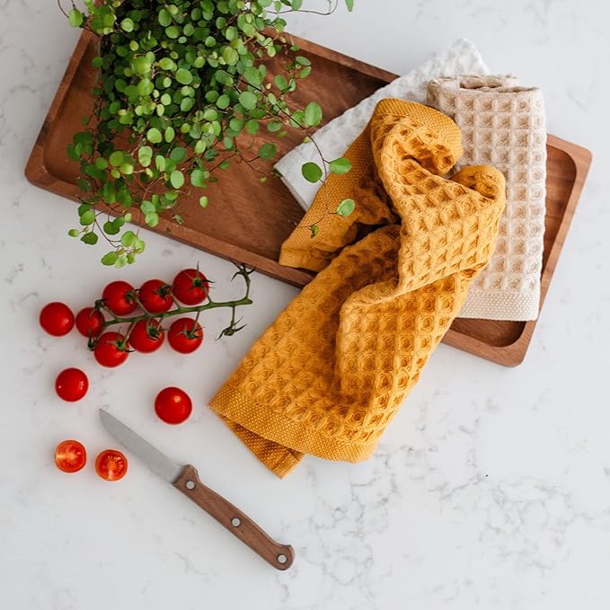 sea me at home Waffle Washcloths Set, 100% Turkish Cotton (Mustard)