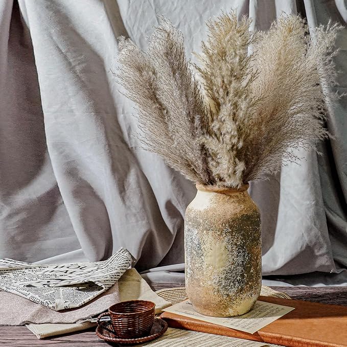 Rustic Ceramic Flower Vase, 9 Inch Terracotta Vase, Farmhouse Decor for Table Living Room Shelf Home Decor Gift Terra