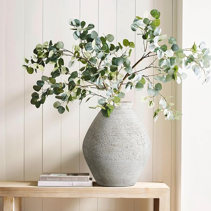 Rustic Ceramic Flower Vase Distressed Farmhouse Pottery Clay Large Terracotta Floor Vases for Decorative Table Centerpiece Modern Home Decor Aesthetic Living Room Bedroom Wedding Housewarming Gift