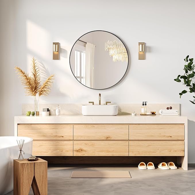 IDEALHOUSE 30Inch Black Round Wall Mirror, Circle Mirror Metal Frame for Bathroom, Vanity, Entryway, Bedroom, Living Room, Wall Mounted Modern Rustic Decor