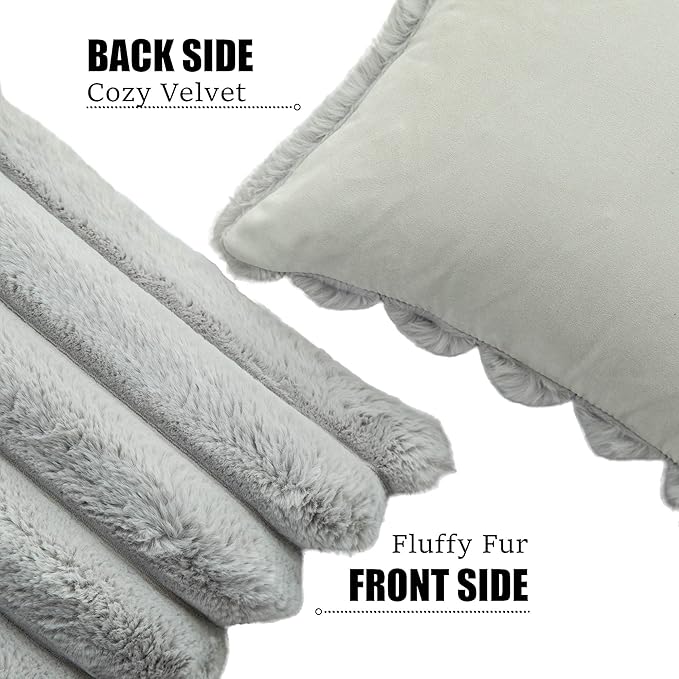 Neelvin Grey Faux Fur Cozy Soft Striped Decorative Throw Pillow Covers 18x18 inch Set of 2,Velvet Pillowcase Cushion Case for Sofa Couch