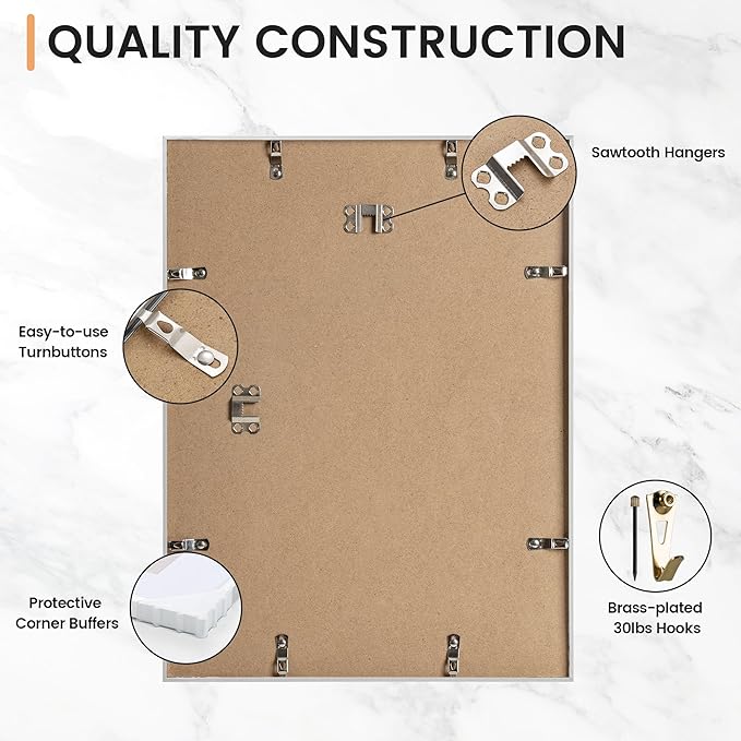 12x16 inch Metal Picture Frame - 12 x 16 Thin Aluminum Photo Frames with 9x12 Removable Mat - High Definition Plexiglass - Vertical and Horizontal Display - Wall Hook Hanging Hardware Included - Silver, Set of 1