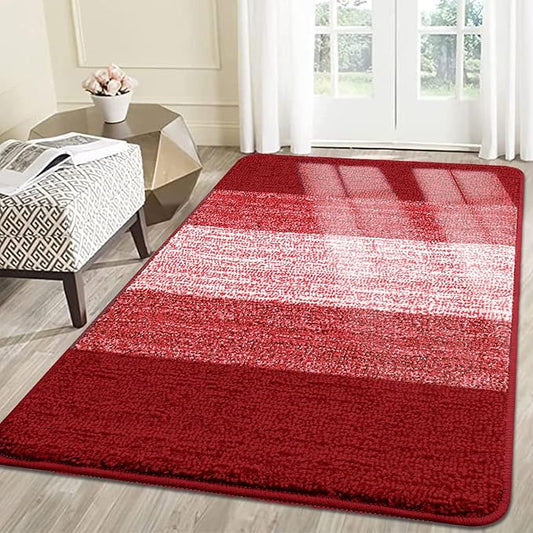 Kitinjoy Indoor Outdoor Door Mat, 59x36 Non-Slip Absorbent Dirt Trapper, Low-Profile Washable Inside Entrance Front Floor Mat, Sturdy Soft Entry Doormats for Entryway, Burgundy