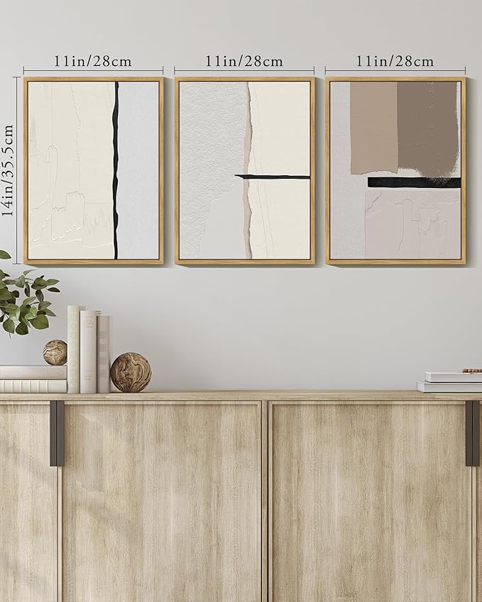 KUVIOKE Neutral Abstract Framed Wall Art Beige Mid Century Textured Wall Decor Minimalist Modern Illustrations Art Print Home Decor 11x14in (Natural Framed)