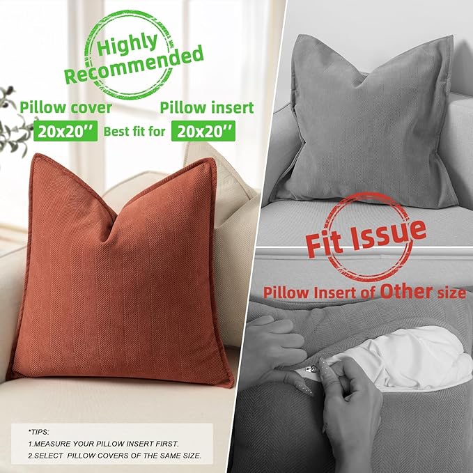 ZWJD Rust Throw Pillow Covers 20x20 Set of 2 Chenille Fall Pillow Covers with Elegant Design Soft and Luxurious Decorative Throw Pillows for Couch, Bed, and Home Decor
