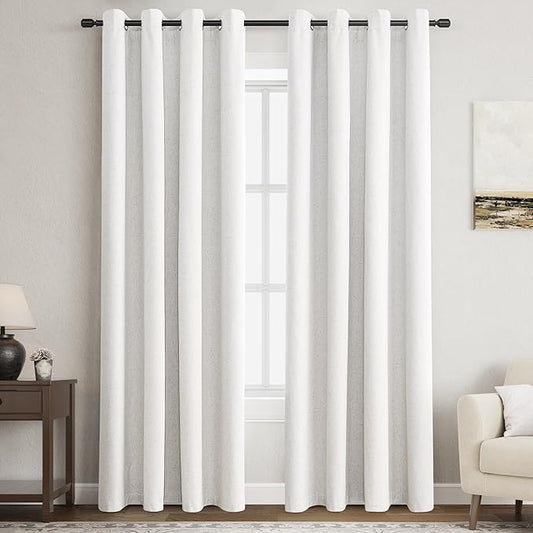 Beige White 100% Blackout Curtains 84 Inch Length for Bedroom Grommet Thick Heavy Black Out Linen Drapes Farmhouse Rustic Living Room Thermal Insulated Energy Saving Light Blocking 2 Panels 52Wx84L