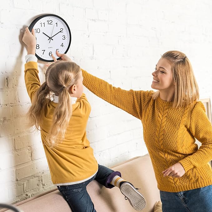 Inbagi 12 Pieces Silent Wall Clock Large 12 Inches Quartz Analog Clock Non Ticking Round Easy to Read Battery Operated for Classroom Office School Kitchen Bedroom Living Room Decorative