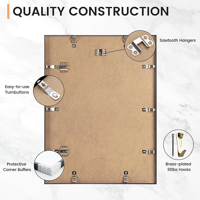 18x24 inch Metal Poster Frame - 18 x 24 Thin Aluminum Picture Frames Matted for 16x20 Photos, Artworks, Prints, Puzzle - High Definition Plexiglass - Vertical and Horizontal Display - Wall Hook Hanging Hardware Included - Black, Set of 1