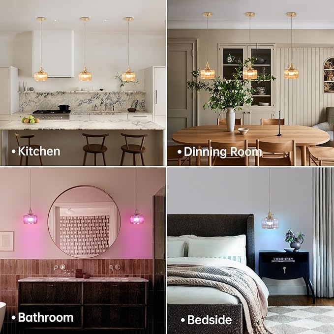 Battery Operated Pendant Light 5000mAh Rechargeable Chandelier with Remote Control Wireless Adjustable Hanging Amber Striped Light for Kitchen Island Dining Room Hallway, 2 Pack