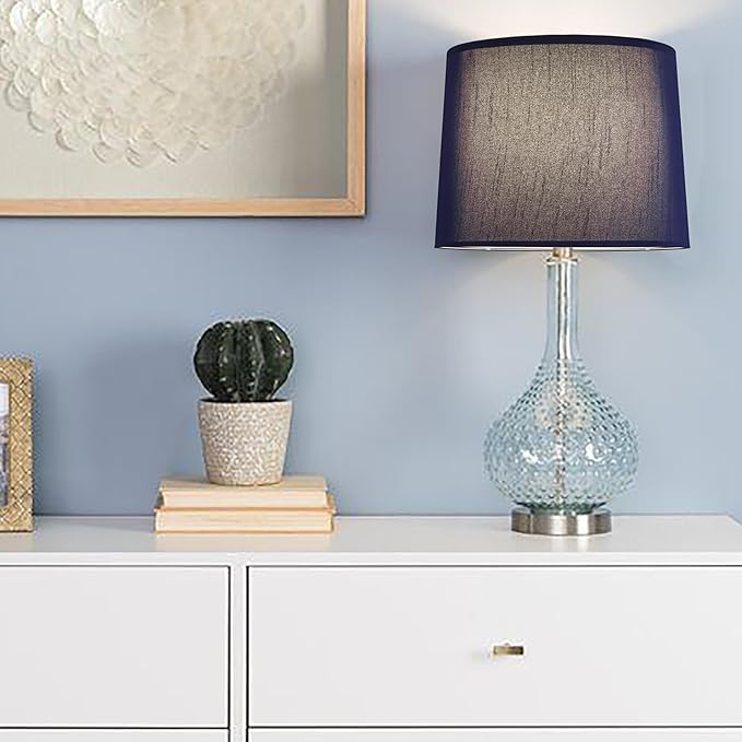 GOSO Blue Lamp Shades Set of 2,Faux Silk Lamp Shade Medium,11×13×10 Inches Spider Drum Lampshades for Table Lamps and Floor Lamp Replace the Decorated Bedroom,Modern Living Room,Simple Assembly