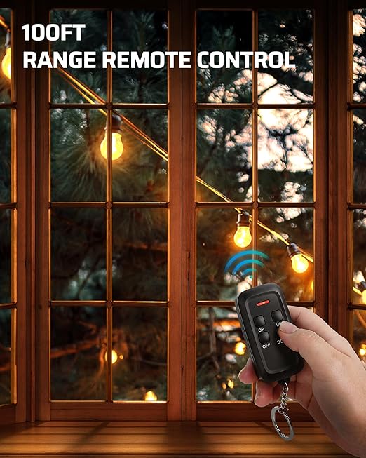 DEWENWILS Outdoor Dimmer for String Lights, 125V Dimmer Switch with 100FT Control Range, Weatherproof Outdoor Dimmer Plug for Dimmable LED/Tungsten Bulbs, FCC Listed