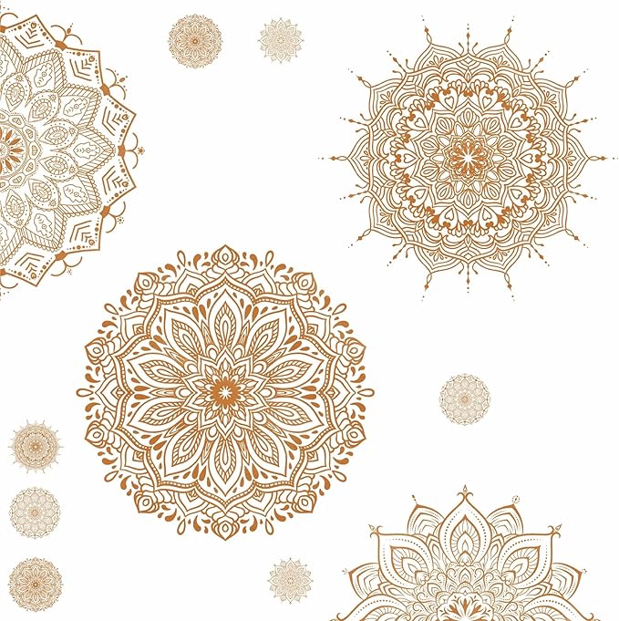 Kazova's Brown Mandala Wall Decals Lotus Flower Yoga & Heart Chakra Stickers Boho Lotus Decor & Headboard Sticker Removable Wall Art Sticker for Bedroom Living Room Decor