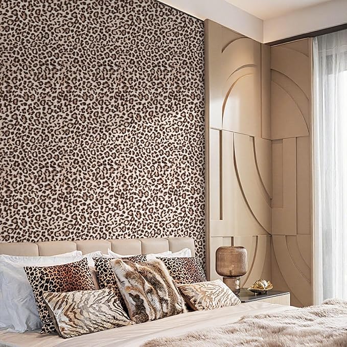 Ismoon 17.5''x78.7'' Leopard Wallpaper Cheetah Print Peel and Stick Wallpaper y2k Room Decor Funky Contact Paper Bathroom Waterproof Bedroom Brown Yellow Self Adhesive Vintage Texture Vinyl Roll