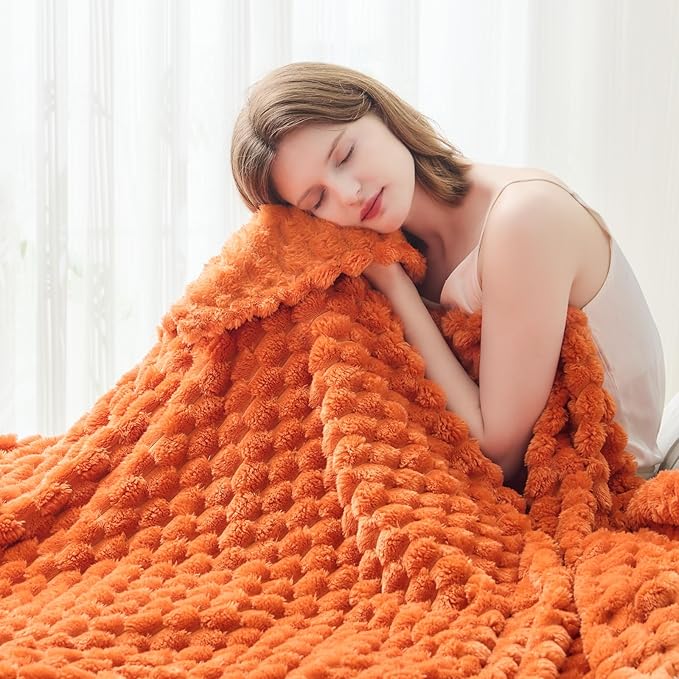 NEWCOSPLAY Super Soft Fall Throw Blanket Orange Premium Silky Flannel Fleece 3D Clouds Stylish Jacquard Lightweight Bed Blanket All Season Use 350GSM (Orange, Throw(50"x60"))