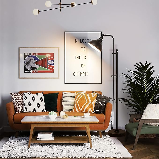 Industrial Floor Lamp, 3 Color Temperature Rustic Floor Lamps in Aged Bronze, Adjustable Height&Head Standing Reading Lamp Farmhouse Lamp