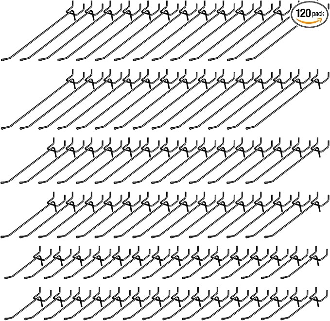 INCLY 120 Pack Black Pegboard Hooks, 4/6/8 Inch Peg Board Shelving Hooks Accessories, Peg Board Tool Hangers Fit for 1/8“ and 1/4" Pegboard Hanging Tools for Garage, Craft Room, Kitchen, Store