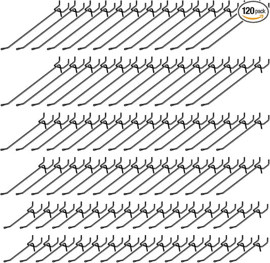 INCLY 120 Pack Black Pegboard Hooks, 4/6/8 Inch Peg Board Shelving Hooks Accessories, Peg Board Tool Hangers Fit for 1/8“ and 1/4" Pegboard Hanging Tools for Garage, Craft Room, Kitchen, Store