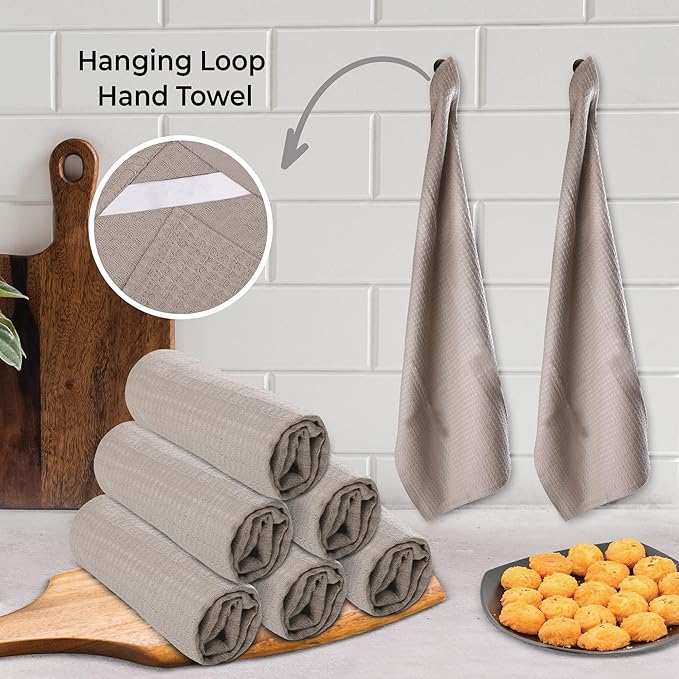 Urban Villa Kitchen Towels Waffle Dish Towels for Kitchen Smoke Color Set of 6 Over Sized 18x28 Inches Kitchen Towels Highly Absorbent 100% Cotton Mitered Corners Kitchen Hand Tea Towels Dish Cloths