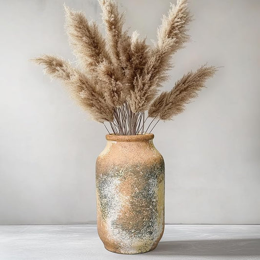 Rustic Ceramic Flower Vase, 9 Inch Terracotta Vase, Farmhouse Decor for Table Living Room Shelf Home Decor Gift Terra