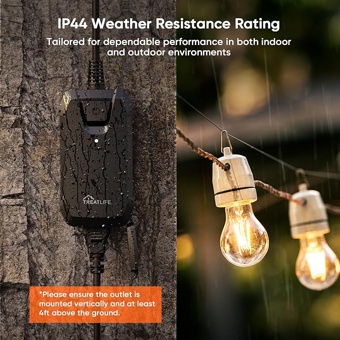 TREATLIFE Smart Dimmer Plug Outdoor Smart Plug Works with Alexa and Google Home, Light Dimmer APP Remote Control, Max Power 400W, IP44 for Dimmable Outdoor String Lights, Floor Lamp, Table Lamp