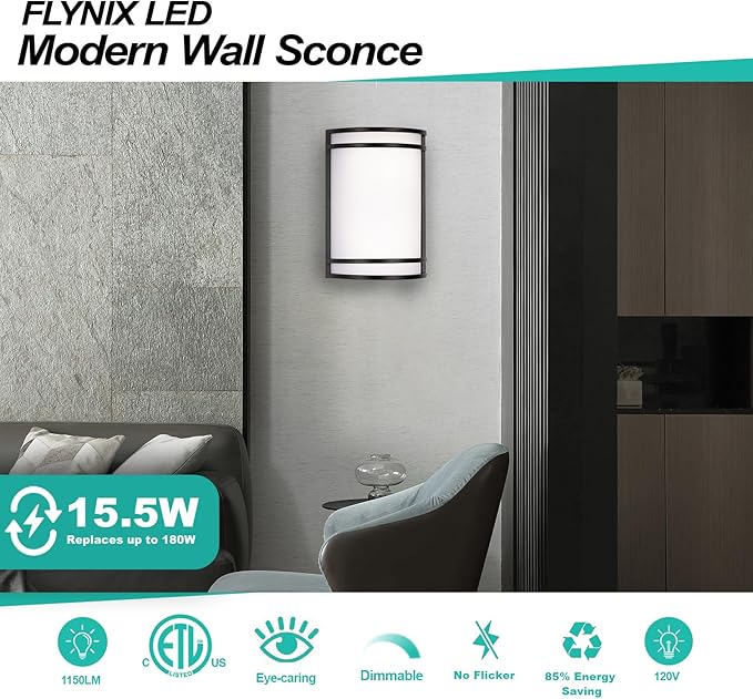 Indoor Wall Sconce, Half Cylinder Wall Light Fixture, 3000K 4000K 5000K Color Temperature Adjustable, Dimmable LED Modern Wall Light for Hallway Bedroom Living Room, Matt Black