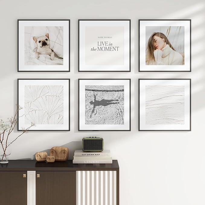 20x20 inch Metal Picture Frame - Thin Aluminum Square Photo Frames with 16x16 Removable Mat - High Definition Plexiglass - Vertical and Horizontal Display - Wall Hook Hanging Hardware Included - Black, Set of 1