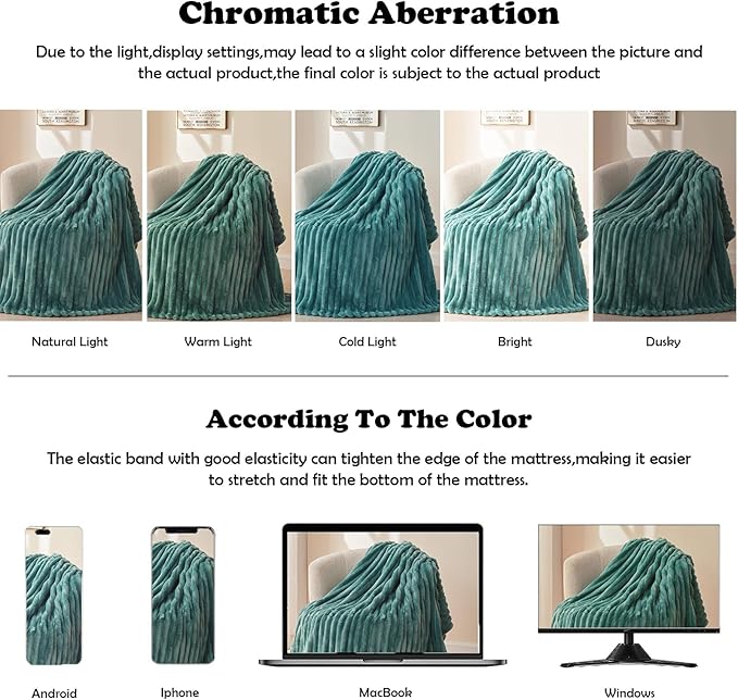 NEWCOSPLAY Super Soft Throw Blanket Light Teal Premium Silky Flannel Fleece 3D Ribbed Jacquard Lightweight Bed Blanket All Season Use (Light Teal Ribbed, Throw(50"x60"))