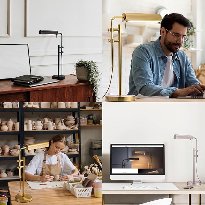 O'Bright Aurora LED Pharmacy Desk Lamp - Swing Arm, Industrial Design for Reading, Crafting, Work,10W LED, Adjustable Height 18.5-24.5 inches - Ideal for Living Room, Bedside, Office, Brushed Nickel