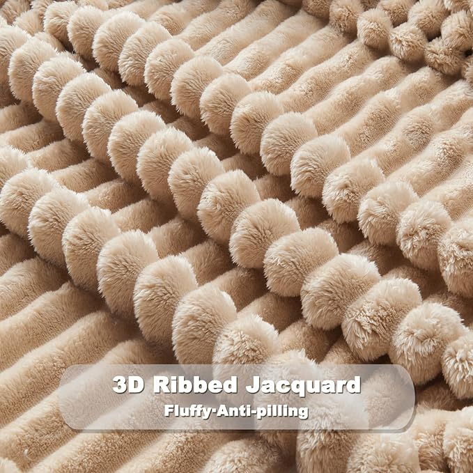 NEWCOSPLAY Super Soft Throw Blanket Brown Premium Silky Flannel Fleece 3D Ribbed Jacquard Lightweight Bed Blanket All Season Use (Brown Ribbed, Throw(50"x60"))