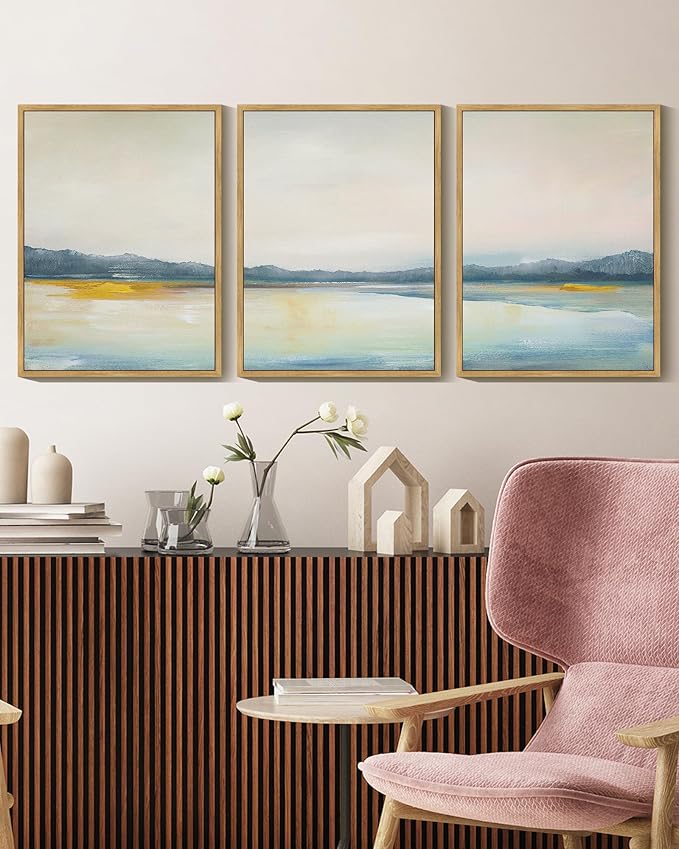 KUVIOKE Abstract Landscape Framed Wall Art Minimalist Neutral Illustrations Modern Art Decorative Nordic Home Decor 11x14in (Natural Framed)