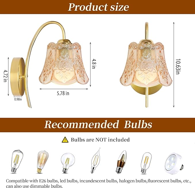Battery Operated Wall Sconce with Remote Control,Vintage Wall Sconce with Amber Rose Texture,Rechargeable Battery Wall lamp Wall Lights with 15 Colors for Bedroom Living Room Doorway,Set of 2