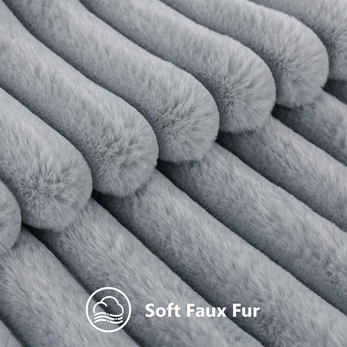 decorUhome Faux Fur Throw Pillow Covers 16x16 Set of 2, Decorative Soft Plush Striped Neutral Couch Euro Pillow Covers with Velvet Back for Sofa, Bed, Living Room Home Decor, Grey