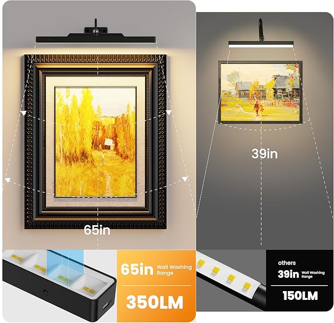 4 Pack Cordless Picture Lights for Wall Art, Gallery Lights Battery Operated – Dimmable Picture Lights for Wall Paintings, 13H Runtime, Remote, 3 Color Temps for Artworks,Photos,Gallery_Black