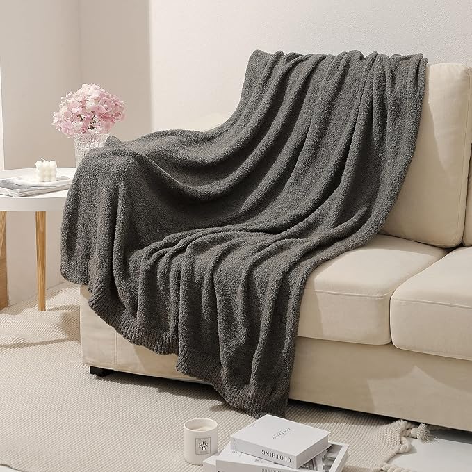 bearberry Super Soft Fluffy Throw Blanket Lightweight Cozy Warm Throw Blankets for Couch Bed Sofa All Season (Dark Grey, 50”x60”)