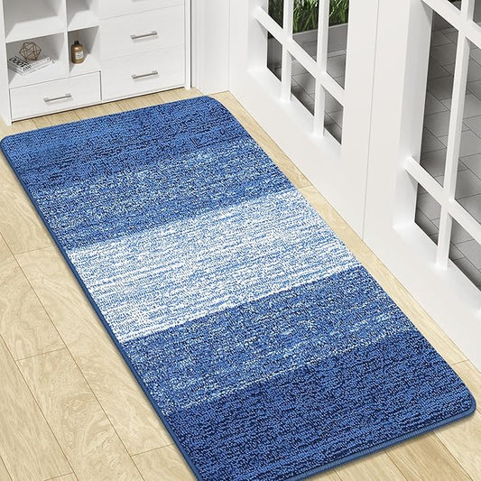 Kitinjoy Indoor Outdoor Door Mat, 47x20 Non-Slip Absorbent Dirt Trapper, Low-Profile Washable Inside Entrance Front Floor Mat, Sturdy Soft Entry Doormats for Entryway, Navy Blue