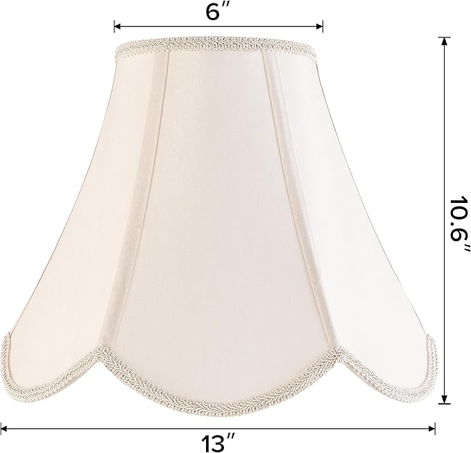 GO&SO 2 Pcs Barrel Lamp Shades Yellowish Beige Lamp Shade 6x13x10.6"(Spider) Bell Lamp Shade for Floor Lamps&Table Lamp,Scalloped Lampshade Modern Petal Edge Braid,Faux Silk Fabric,Easy Assembly