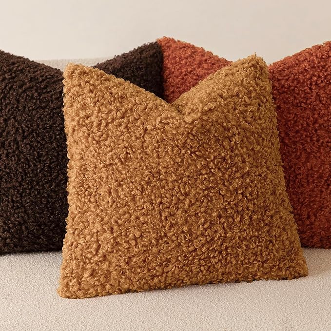 Foindtower 2 Pieces 16x16 Inch Orange, Faux Fur Throw Pillow Cover Accent Sherpa Furry Pillow Covers Fuzzy Soft Pillowcases Cozy Sheepskin Decorative Fleece Cushion Case for Bed Couch Living Room