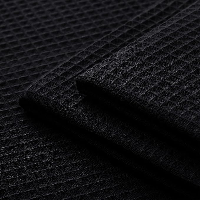 Encasa XO Kitchen Dish Towels Set | Black | Waffle Weave and Flat Hand Tea Towel | 28"x18" | Quick Drying Reusable Cotton Washcloths | Multipurpose Lightweight Dishcloths Set of 4