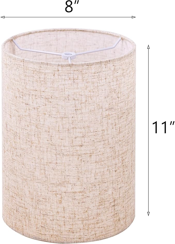 Wellmet Linen 8"x 8"x11" Lampshade, No Assembly Required, Classic Modern Lamp Shade for Table Lamp, Bedside Lamp, Floor Lamp, Fabric Drum Lampshade, Spider Fitter