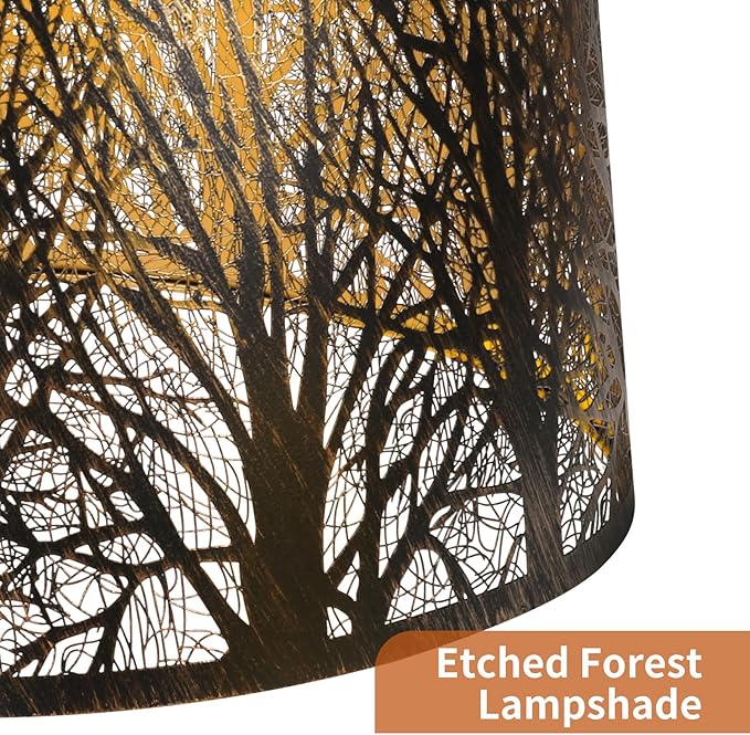 Metal Lamp Shade, Large Lampshade for Table Floor Lamps, (12×8)'' Top×(14×10.5)'' Bottom×8.5" Height Oval Shade, Etched Forest Gothic Style Replacement Lamp Shade(Spider), Bronze Gold