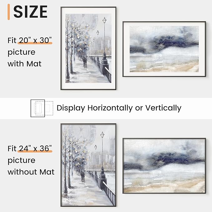 24x36 inch Metal Poster Frame - 24 x 36 Thin Aluminum Picture Frames Matted for 20x30 Photos, Artworks, Prints, Puzzle - High Definition Plexiglass - Vertical and Horizontal Display - Wall Hook Hanging Hardware Included - Black, 2 Pack