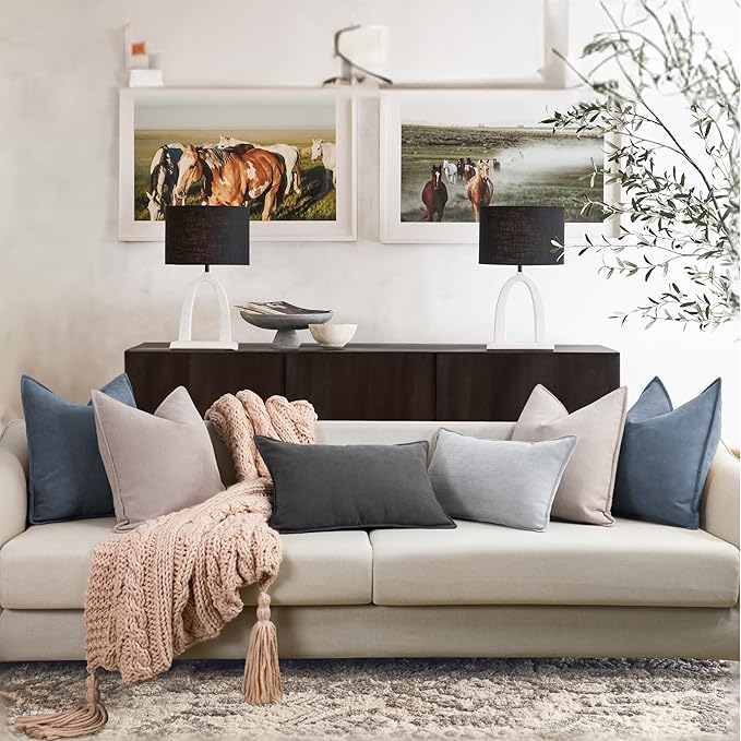 ZWJD Dusty Blue Pillow Covers 26x26 Set of 2 Chenille Throw Pillow Covers with Elegant Design Soft and Luxurious Decorative Throw Pillows for Couch, Bed, and Home Decor