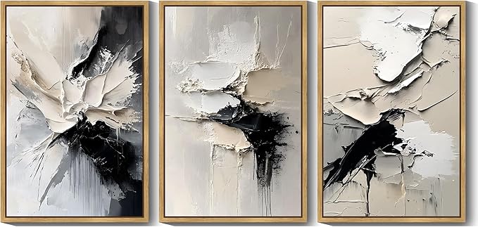 KUVIOKE Navy Blue Abstract Framed Wall Art Minimalist Graffiti Pastel Wall Decor Modern Neutral Color Block Illustration Painting Brush Stroke Art Home Decor 24x36in (Natural Framed)